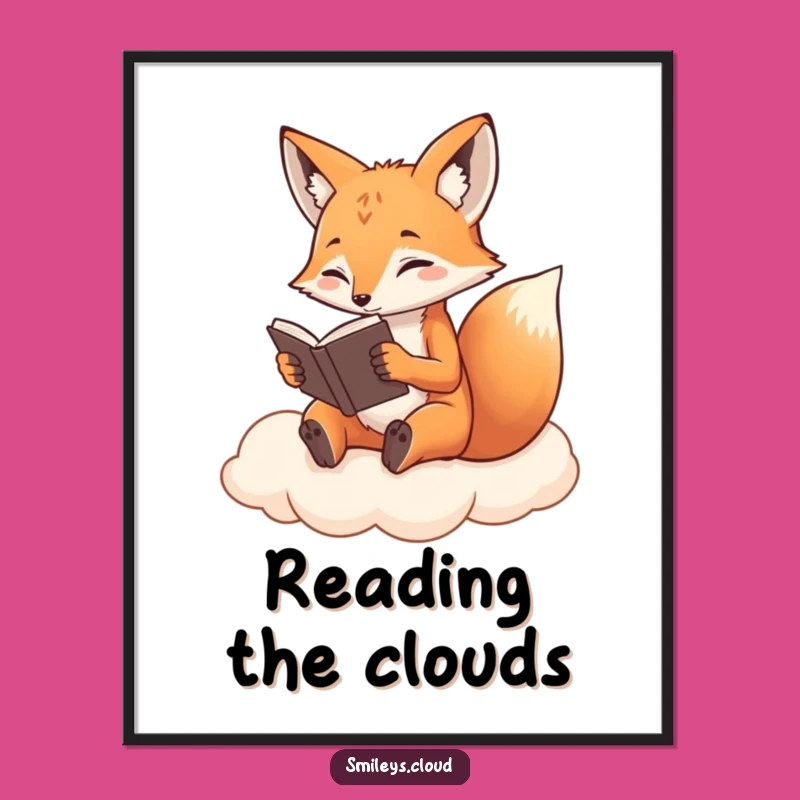 Funny Fox Poster: Determined Cloud Reader Art - Intellectual Wall Decor Gift!