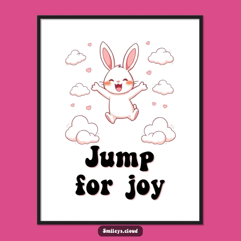 Funny Happy Rabbit Cloud Poster - Joyful Leaping Hare Wall Art