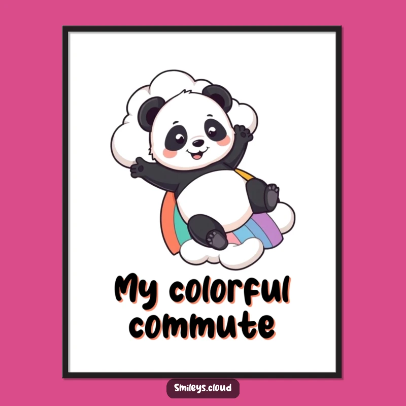 Funny Panda Rainbow Slide Poster - Cute Bear Lover Art Print Gift