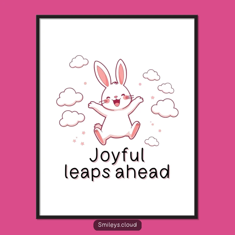 Funny Rabbit Cloud Poster: Joyful Leaps Wall Art for Happy Spaces
