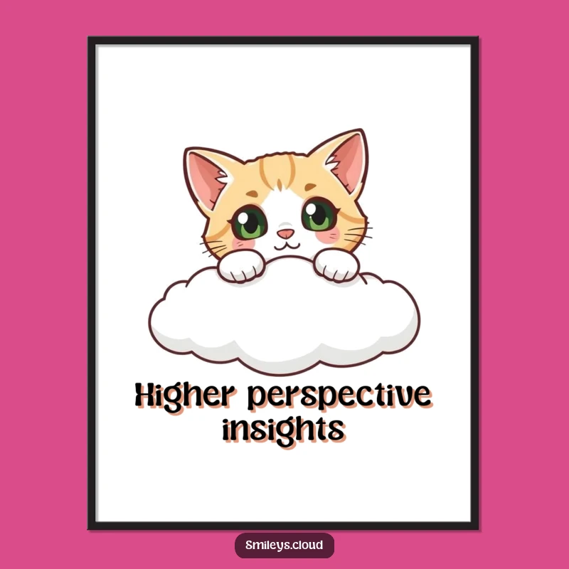 Funny Curious Cat Cloud Poster: Whimsical Wall Art, Perfect Peek-a-Boo Gift