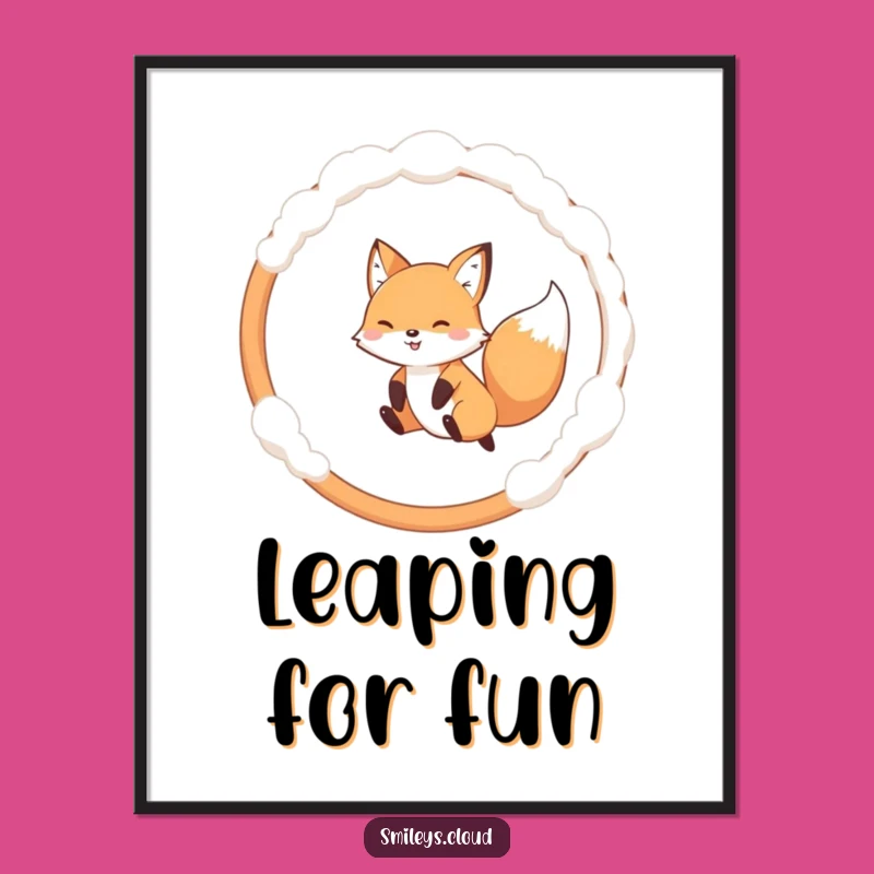 Funny Fox Poster: Playful Jumping Fox Through Cloud Hoop, Humorous Art Gift