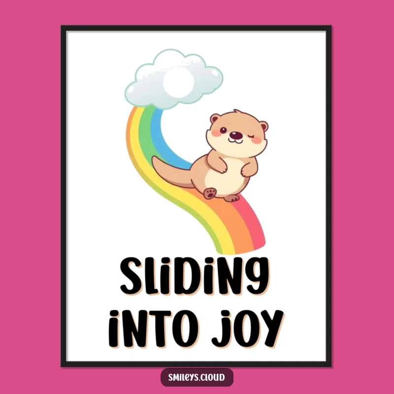 Funny Happy Otter Rainbow Cloud Poster - Vibrant & Joyful Wall Art