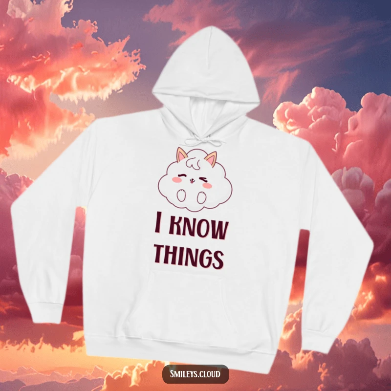 Funny hoodie depicting a soft cloud animal with a mischievous wink, offering warmth and a splash of playful humor.