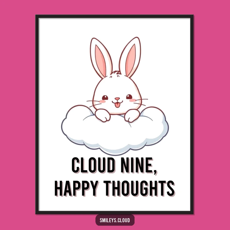 Funny Free Printable Wall Art: Cheerful Rabbit Cloud Scene, Downloadable Art