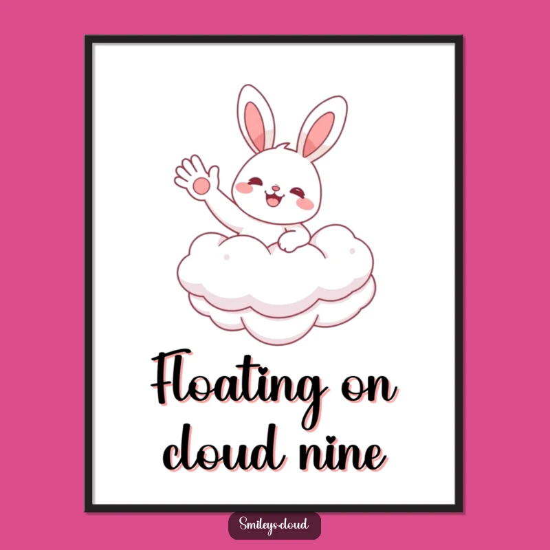 Free Printable Wall Art: Bunny on Cloud, Whimsical Funny Downloadable Decor
