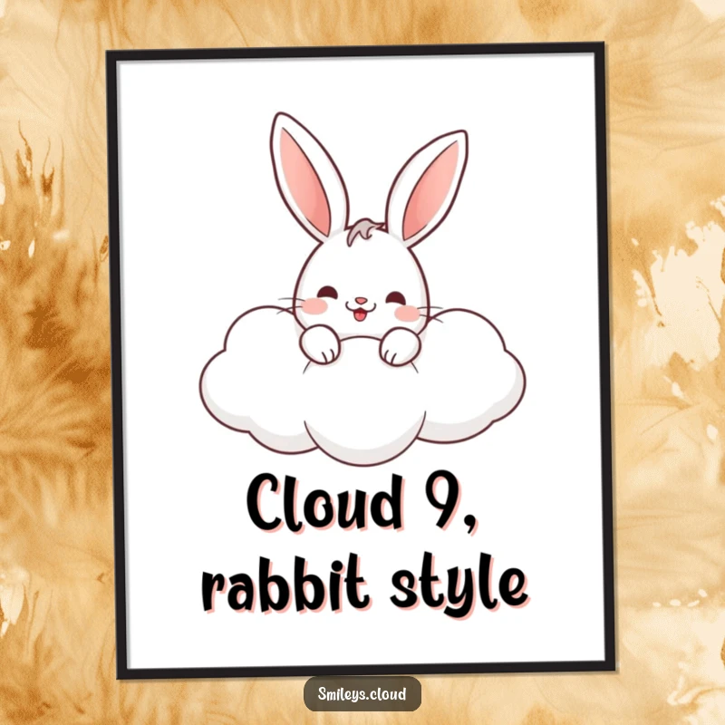 Funny Free Printable Wall Art: Cute rabbit peeking from a fluffy cloud, creating a dreamy and cheerful atmosphere.