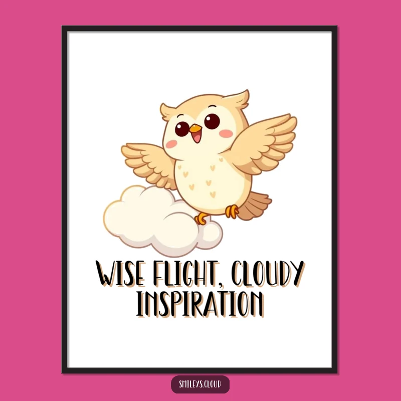 Free Printable Owl Wall Art: Joyful Soaring Bird Cartoon Downloadable Art Gift