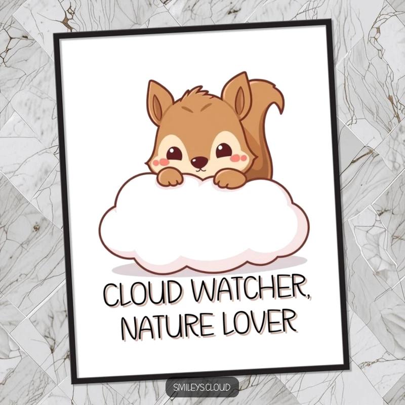 Funny Free Printable Wall Art: A curious squirrel peeking from a soft cloud, adding whimsical humor to any room.