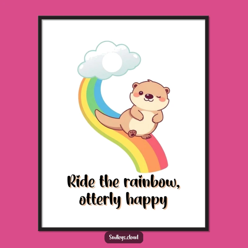Free Printable Wall Art: Happy Otter Rainbow Slide, Funny Downloadable Decor