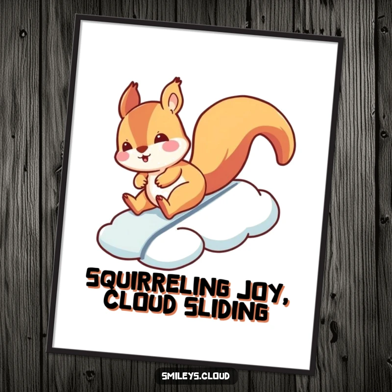 Funny Free Printable Wall Art: A silly squirrel sliding down a cloud with gleeful abandon, a humorous downloadable art piece.