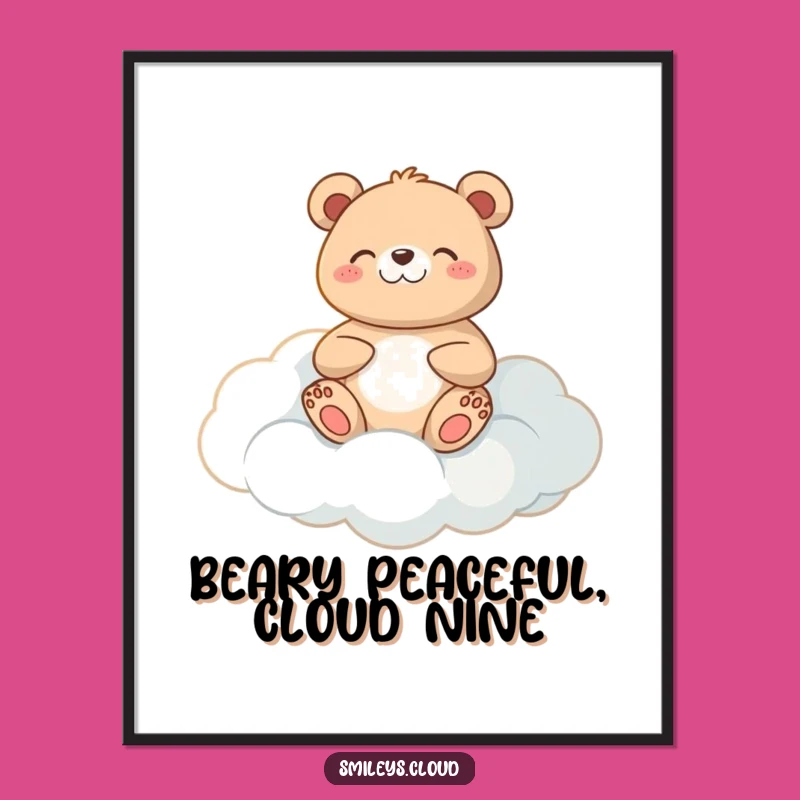 Free Printable Zen Bear Wall Art: Cloud Meditation Downloadable Decor