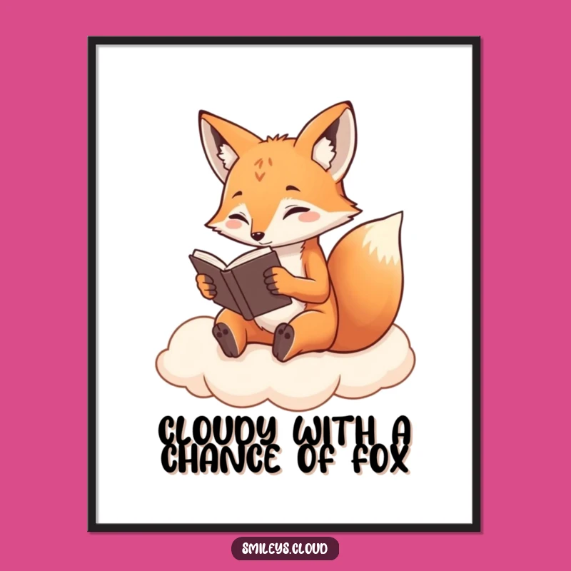 Funny Free Printable Wall Art: Bookish Fox on a Cloud, Intellectual Downloadable Decor!