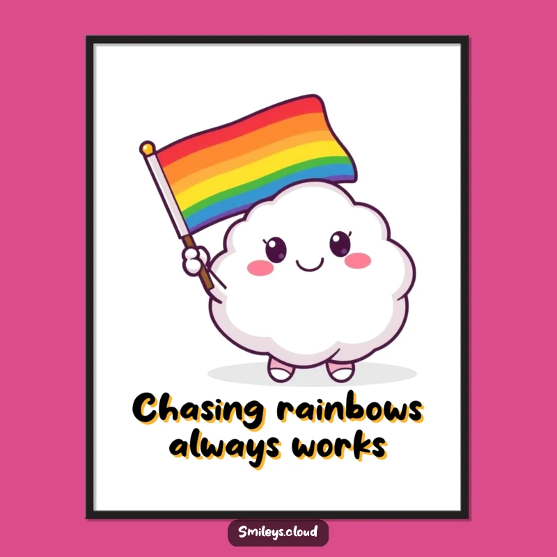 Funny Free Printable Wall Art: Cloud Critter Rainbow Flag, Downloadable Art