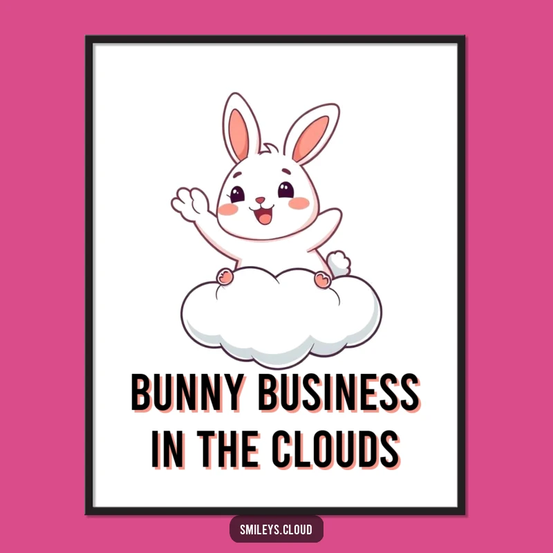 Funny Free Printable Wall Art: Happy Waving Bunny on a Cloud, Dreamy Downloadable Art!