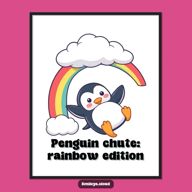 Funny Free Printable Wall Art: Penguin Sliding Rainbow Adventure, Whimsical Downloadable Art!