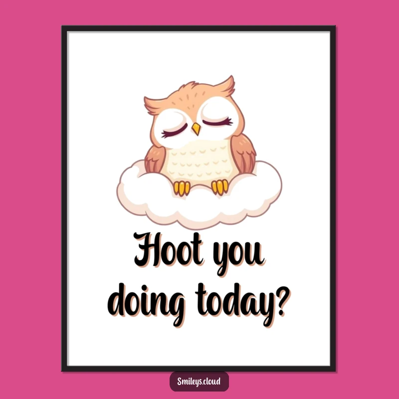 Free Printable Wall Art: Funny Owl Napping Cloud, Downloadable Decor Gift