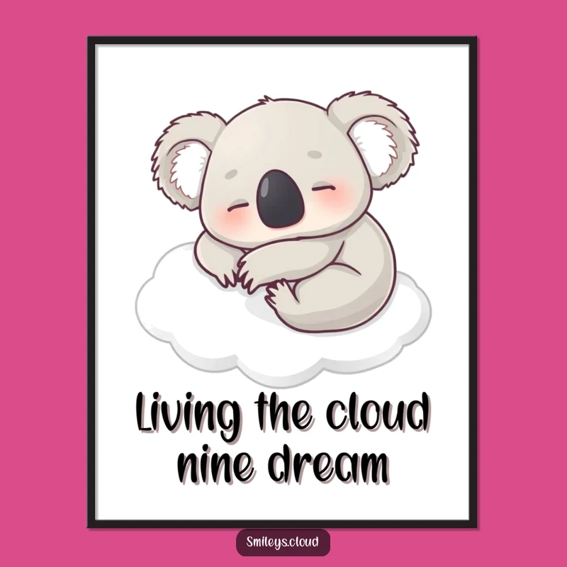 Funny Free Printable Wall Art: Contented Koala Cloud Nap Decor