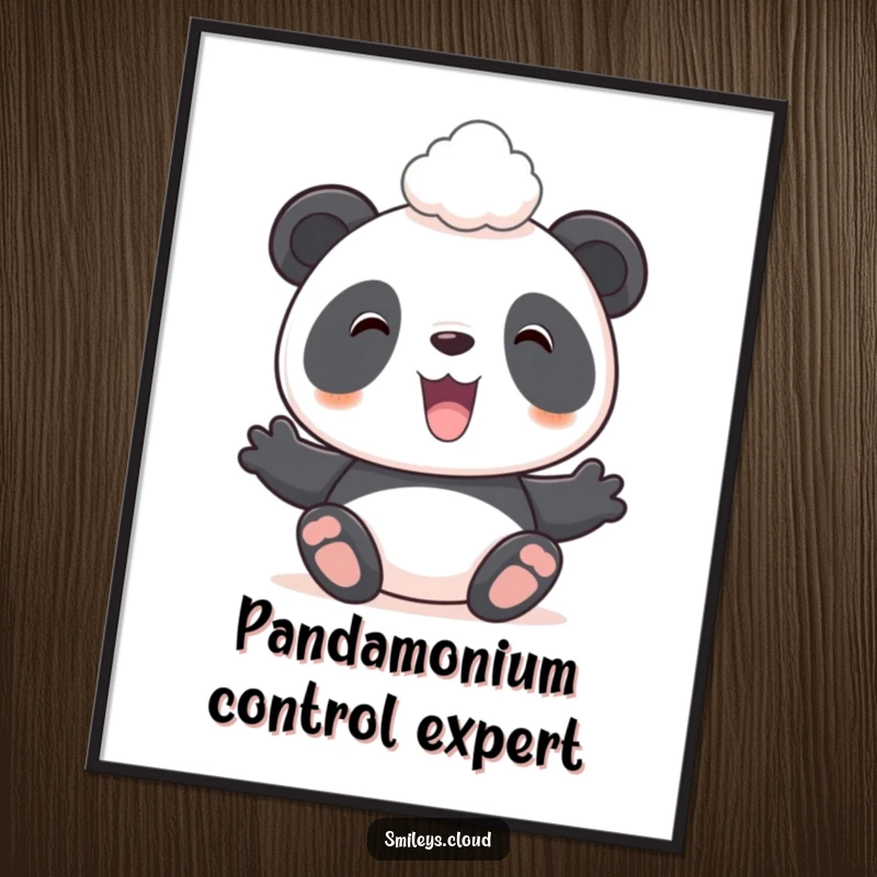 Funny Free Printable Wall Art: A happy panda artfully balances a tiny cloud on its head, bringing joy to any room.