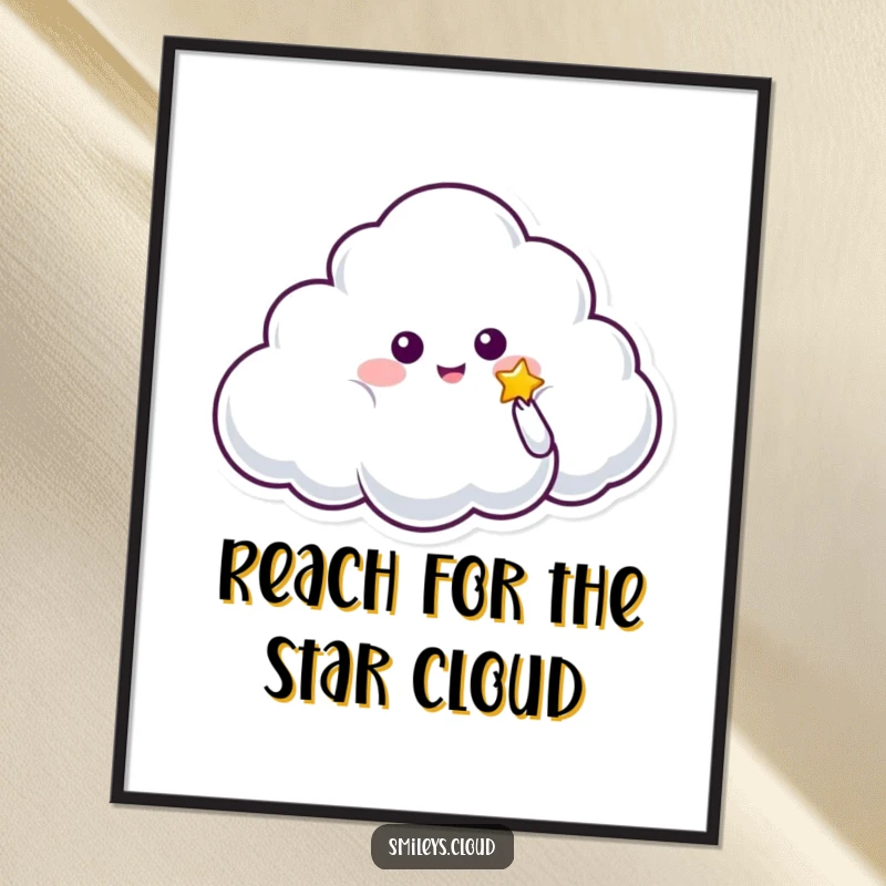 Funny Free Printable Wall Art: Cloud character extends a tiny glowing star, perfect for magical and whimsical home decor.