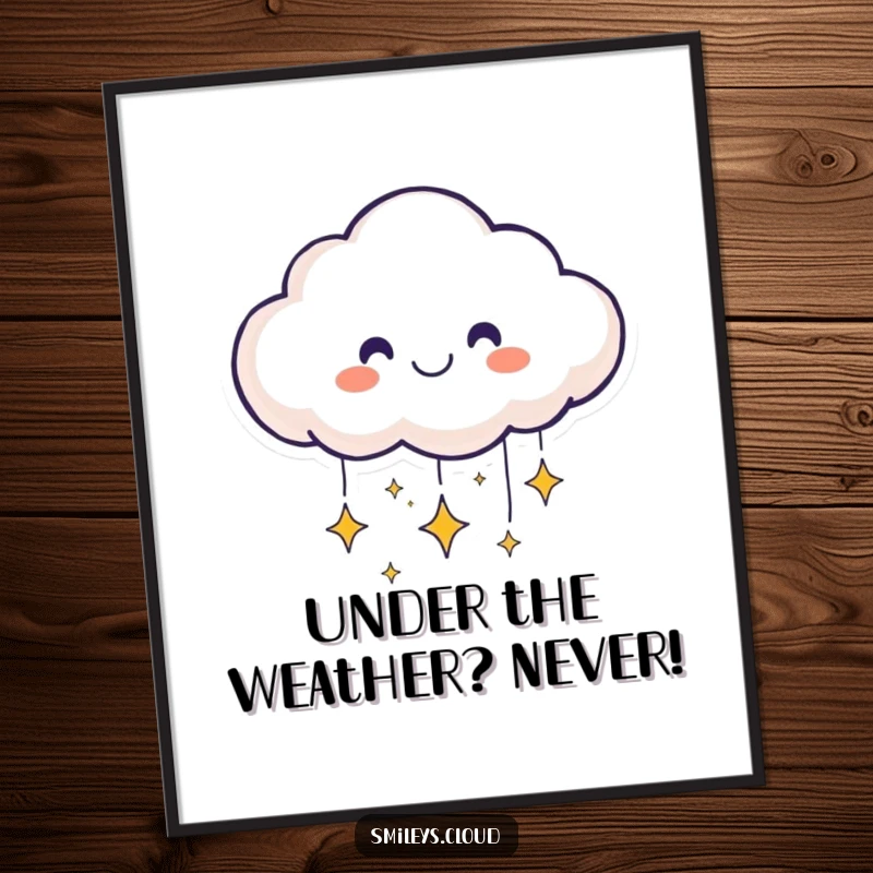 Funny Free Printable Wall Art: A smiling cloud face sending down little sparkling stars. Whimsical downloadable art.