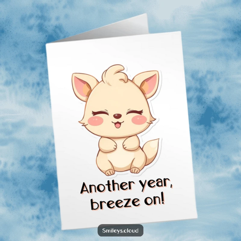 Funny Free Printable Birthday Card: A content animal with closed eyes basking in a gentle breeze, spreading birthday joy.