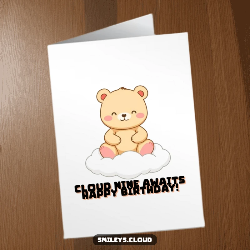 Funny Free Printable Birthday Card: Happy bear meditating peacefully on a cloud, offering zen wishes.