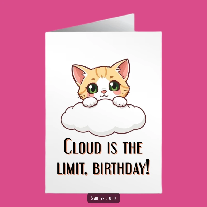 Free Printable Birthday Card: Curious Cat Cloud Peek Funny Downloadable Gift