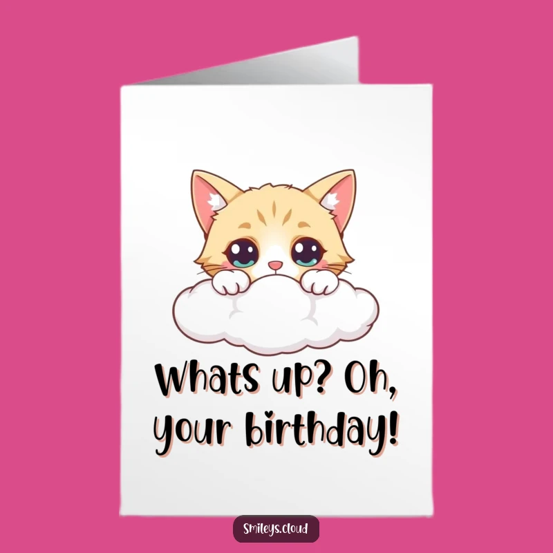 Free Printable Birthday Card: Curious Cat Peeking Funny Card Discovery