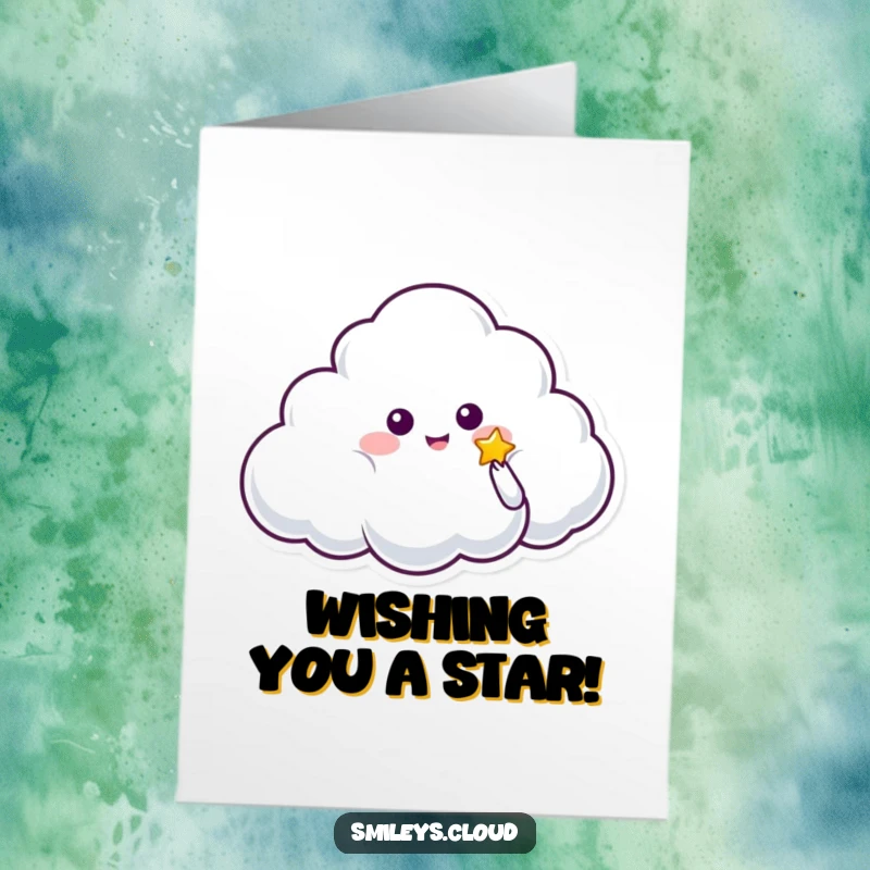 Funny Free Printable Birthday Card: Cloud character offers a tiny glowing star, perfect for magical birthday wishes.