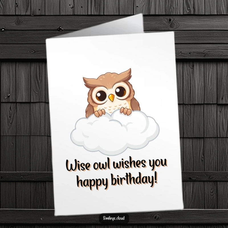 Funny Free Printable Owl Birthday Card: Curious owl peeking over a wispy cloud, wishing a happy birthday with humor.