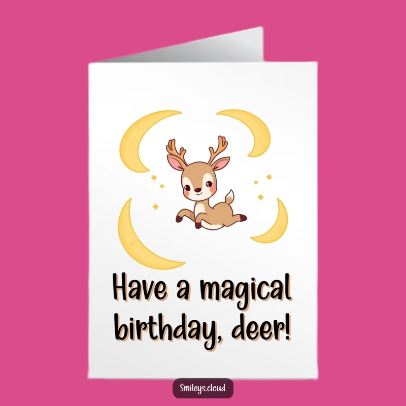 Free Printable Birthday Card: Joyful Deer Moon Leap Birthday Greeting