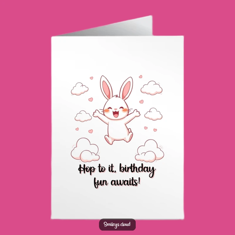 Free Printable Birthday Card: Leaping Rabbit Joyful Funny Card