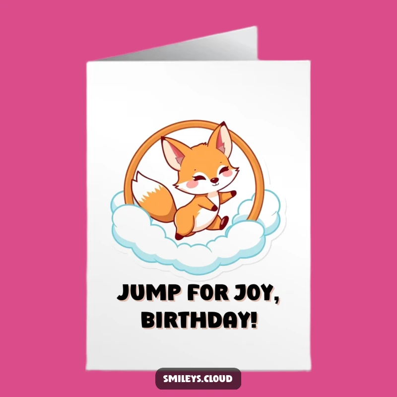 Free Printable Fox Birthday Card: Cloud Hoop Jump Downloadable Gift