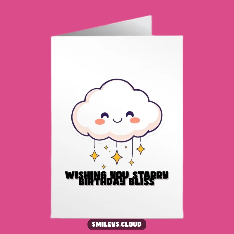 Free Printable Birthday Card: Smiling Cloud & Stars, Funny Downloadable Gift for Dreamers