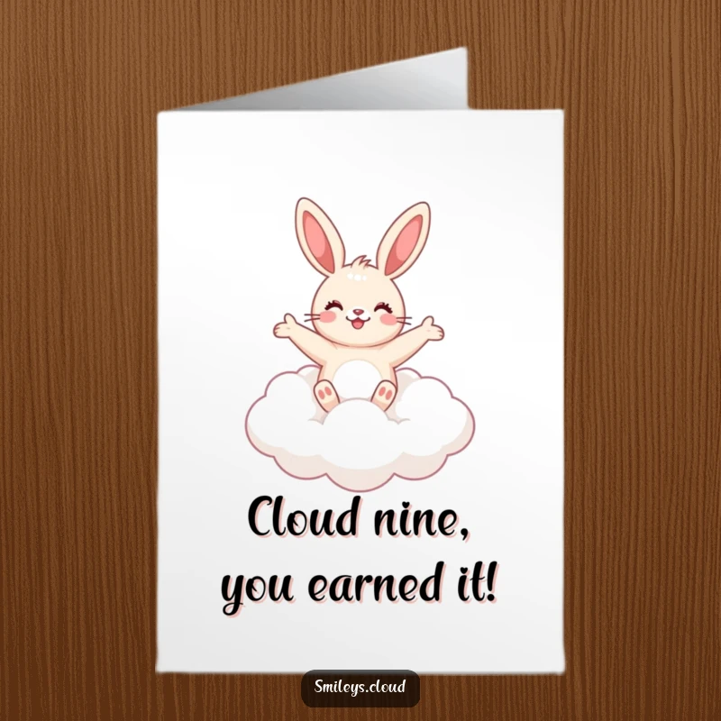 Funny Free Printable Bunny Congratulations Card: Adorable bunny floating on a cloud, spreading cheer for any occasion.