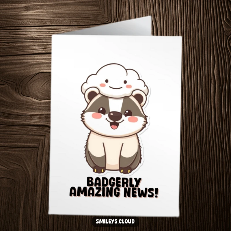 Funny Free Printable Congratulations Card with a cheerful badger and its smiling cloud companion, sharing in celebratory excitement.