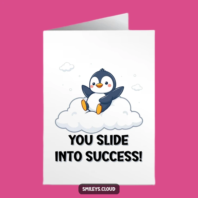 Free Printable Congrats Card: Penguin's Cloud Slide for Victory