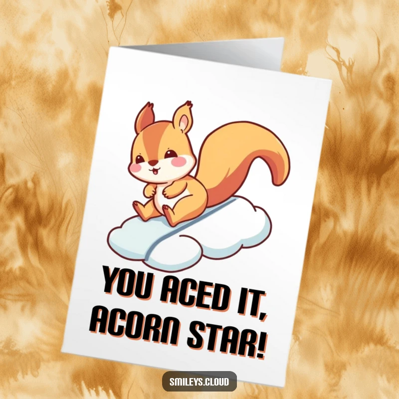 Funny Free Printable Congrats Card: A silly squirrel character sliding down a cloud like a slide, a fun downloadable gift.