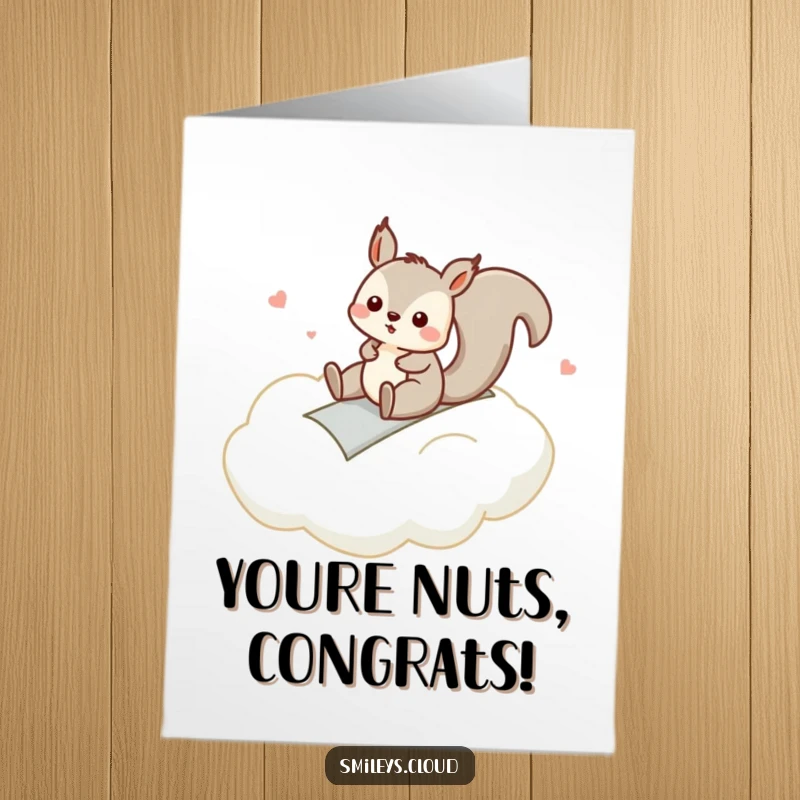 Funny Free Printable Congratulations Card: A silly squirrel joyfully slides down a cloud, celebrating achievements with playful energy.