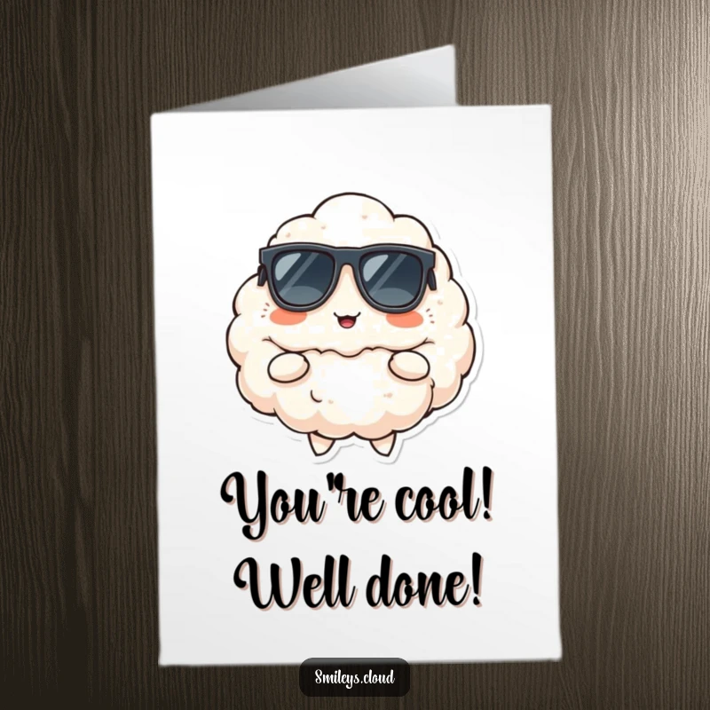 Free Printable Congrats Card: Fluffy cloud wearing sunglasses, striking a cool pose, celebrating achievements, downloadable art.