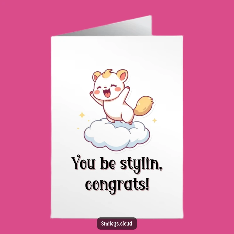 Upbeat Free Printable Congrats Card: Bouncing Animal Cloud Funny Downloadable Gift