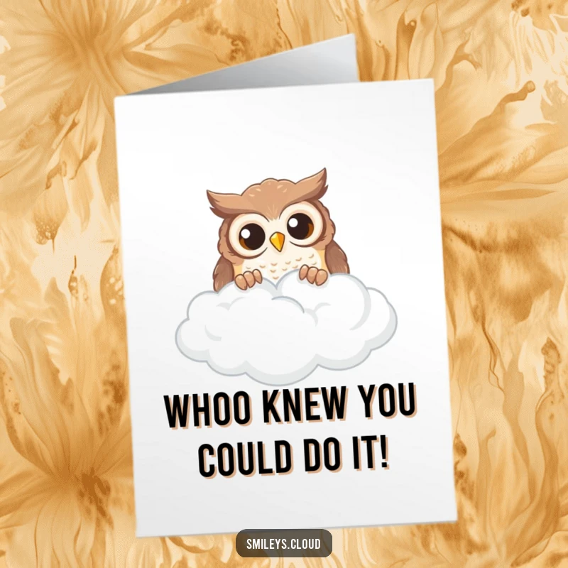 Funny Free Printable Owl Congratulations Card: A curious owl peeks from behind a cloud, offering humorous congratulations.