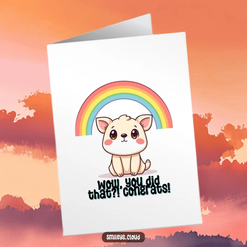 Funny Free Printable Congratulations Card: An amazed animal stares in disbelief at a magical rainbow.