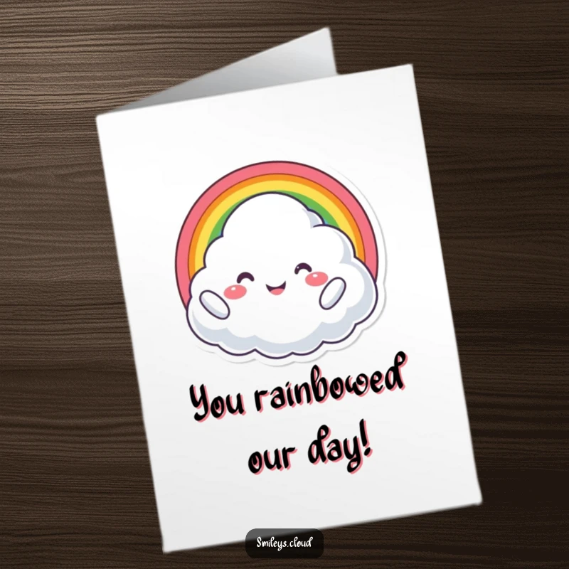 Free Printable Congrats Card: Proud cloud holding a rainbow, beaming with joy, celebrating achievements, downloadable art.