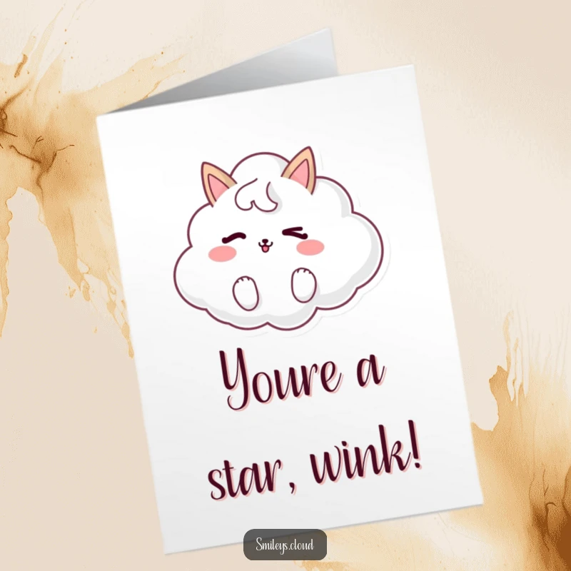 Funny Free Printable Congratulations Card: Adorable animal cloud winking playfully, great for easy DIY celebration cards.