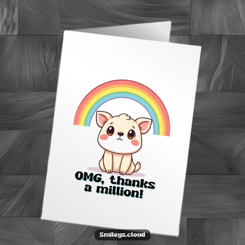Funny Free Printable Thank You Card: A shocked animal is stunned by a beautiful rainbow above.