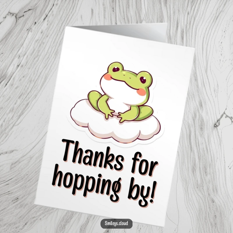 Funny Free Printable Thank You Card: Contented frog on a cloud offering a grateful smile and cloud-like hugs.