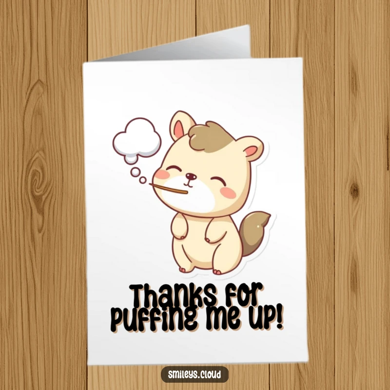 Funny Free Printable Thank You Card: Sweet animal gently blowing a cloud of air, a unique way to say thanks.