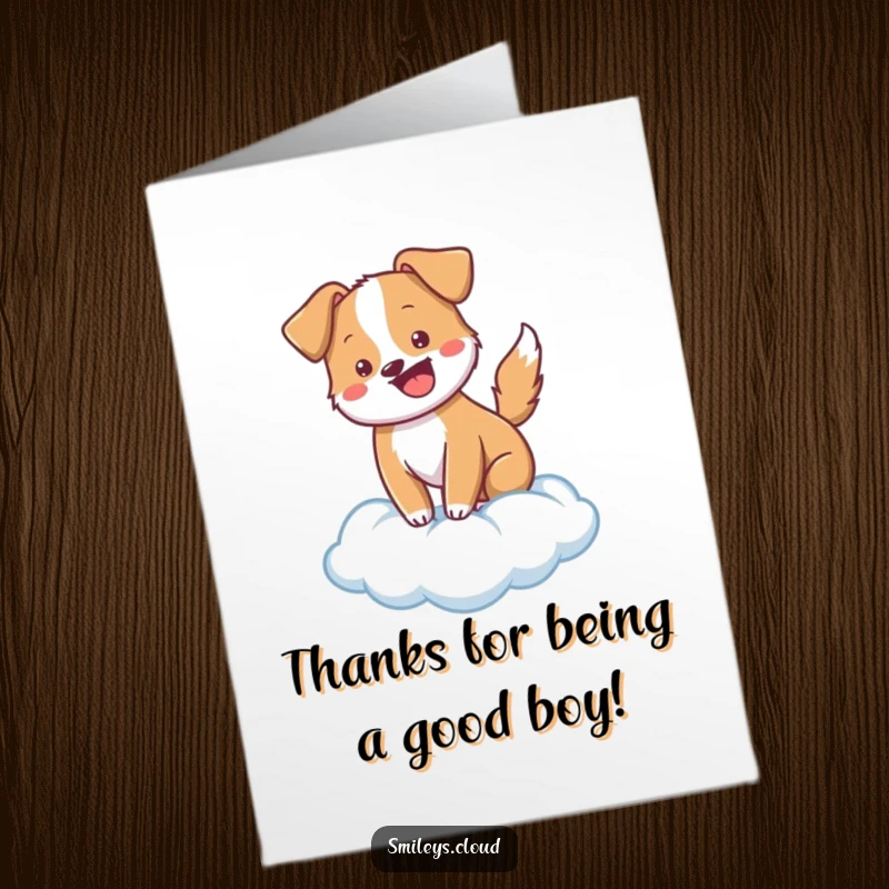 Funny Free Printable Thank You Card: A cheerful dog wagging its tail on a cloud, offering heartfelt thanks.